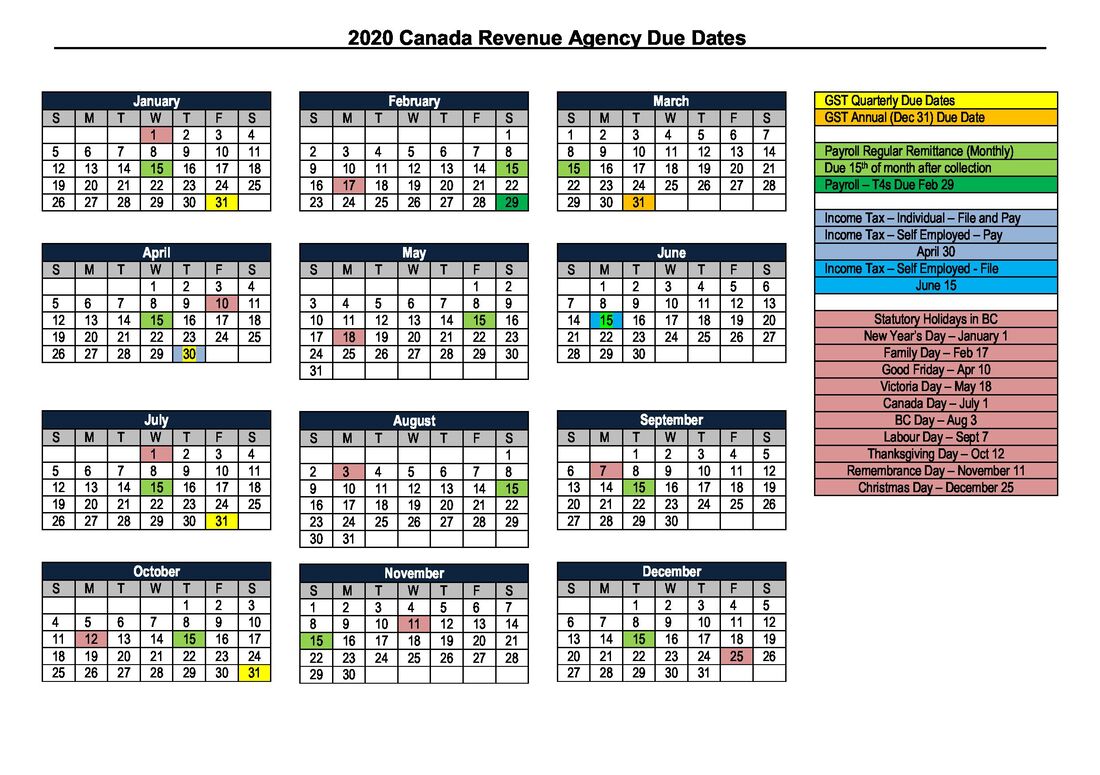 CRA Calendar Firefly Bookkeeping